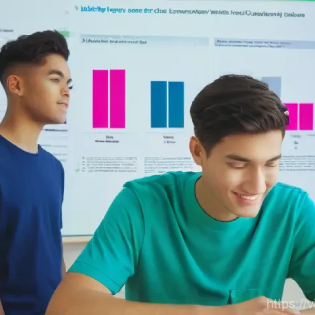 효과적인 정보 시각화를 위한 디자인 원칙 - A vibrant and modern digital display showcasing a clean data visualization on a large screen in a co...