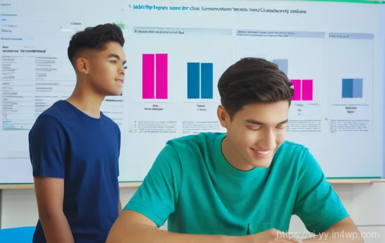 효과적인 정보 시각화를 위한 디자인 원칙 - A vibrant and modern digital display showcasing a clean data visualization on a large screen in a co...