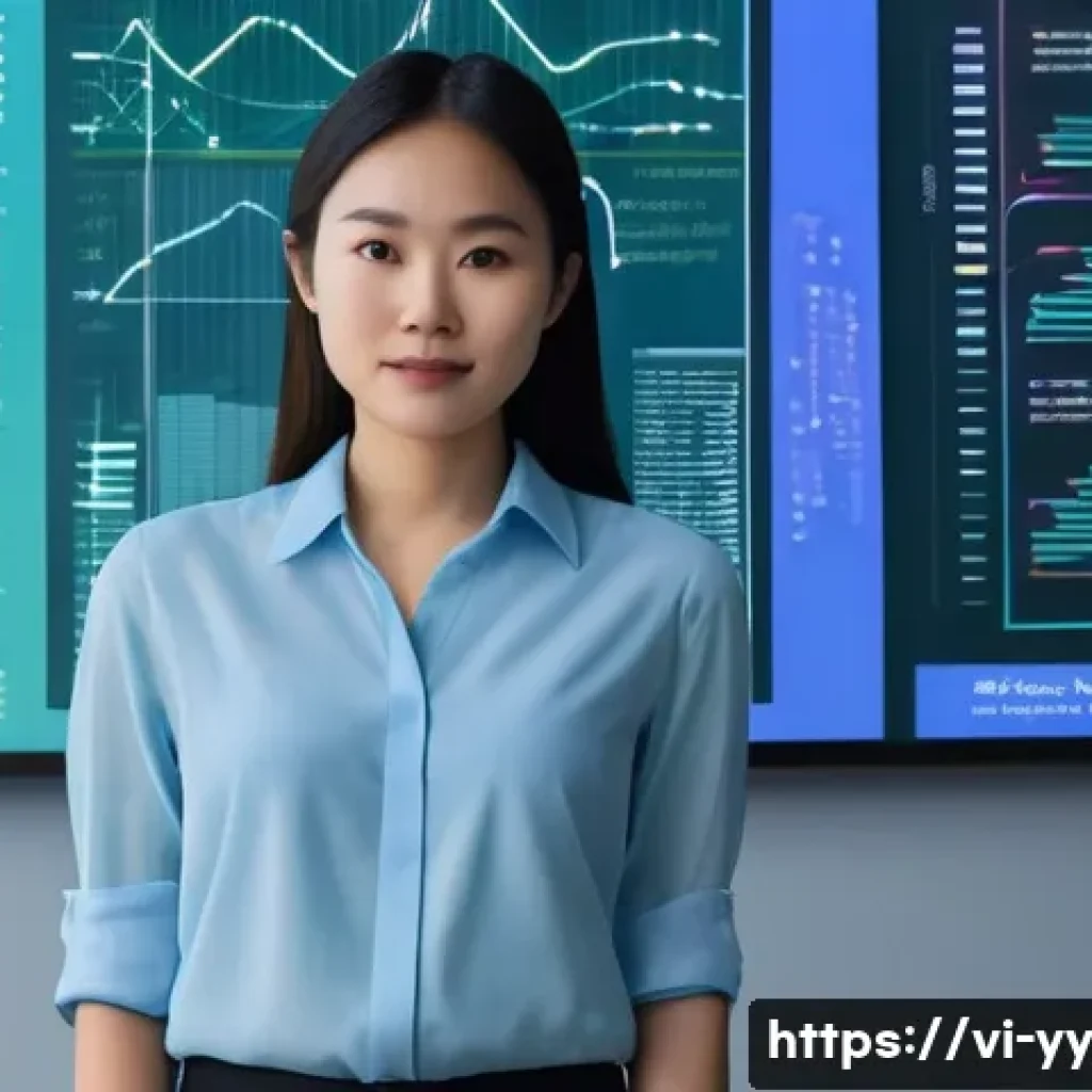 창의적 데이터 스토리텔링 기법 - **Prompt:** A young Vietnamese data analyst, in her late 20s, wearing a smart casual outfit like a l...
