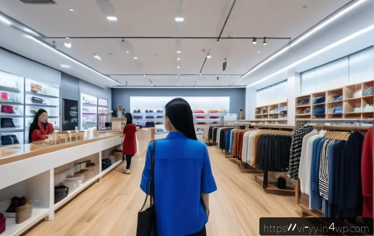 정보 시각화와 AI의 융합 가능성 - A modern Vietnamese fashion retail store interior with diverse customers browsing and interacting, c...