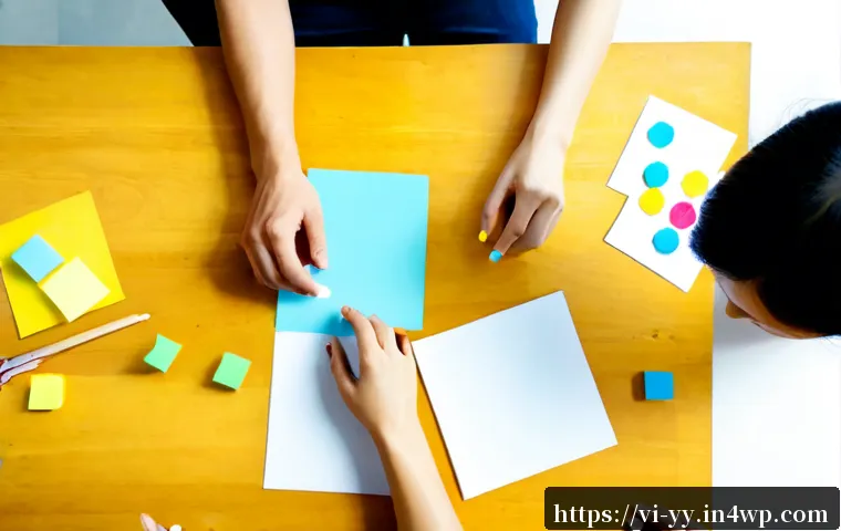 창의적인 시각화를 위한 브레인스토밍 기법 - Photorealistic overhead view of a Vietnamese creative team brainstorming at a clean wooden table in ...